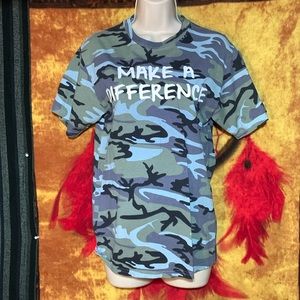 YIW-women’s blue/gray camo ‘MAKE A DIFFERENCE’ short sleeve graphic tee-shirt